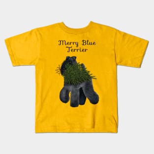 Merry Blue Terrier (Yellow Background) Kids T-Shirt